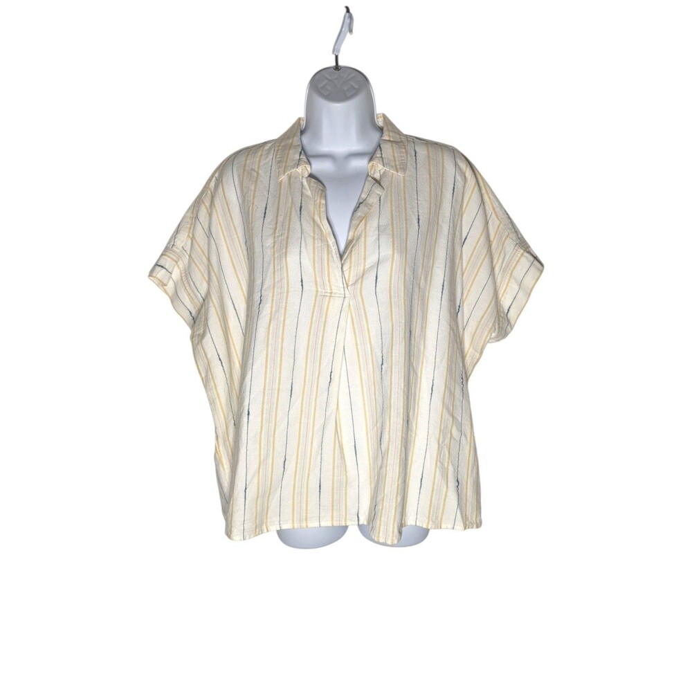 Madewell Park Popover Striped Top Womens XL Boxy Textured Oversized Camp Cotton